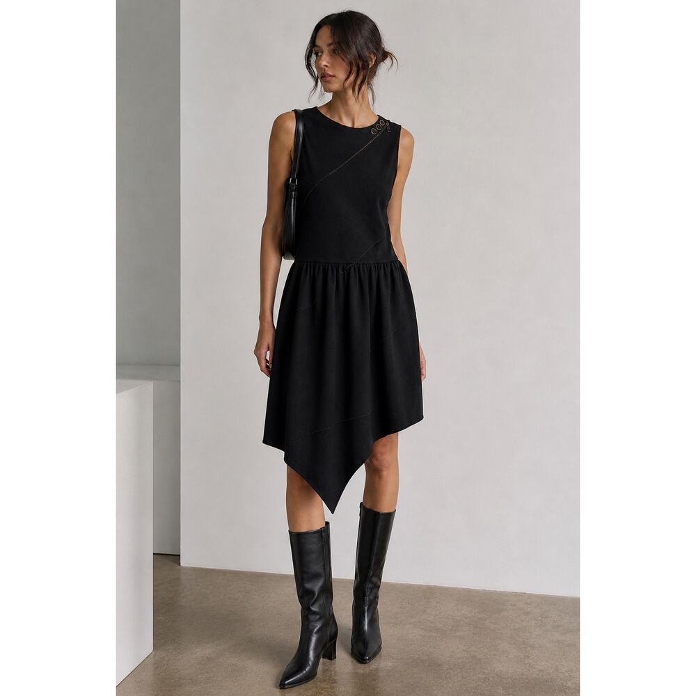 Proenza Schouler Black Asymmetrical Tank Dress Wool Sleeveless 6 Short